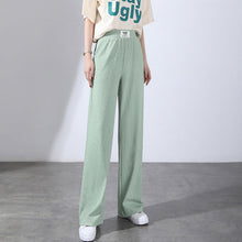 Laden Sie das Bild in den Galerie-Viewer, Damen-Sommerhose mit hoher Taille, drapierter Eisseide und weitem Bein