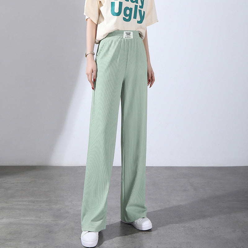 Damen-Sommerhose mit hoher Taille, drapierter Eisseide und weitem Bein