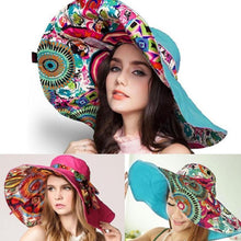 Laden Sie das Bild in den Galerie-Viewer, Handgemachte zweiseitige übergroße Sommer Sonnenhut mit UV-Schutz