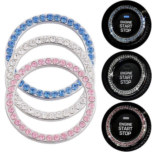 Kristall Ring Auto Zündung Knopf Dekoration, 2 Pcs