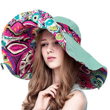 Laden Sie das Bild in den Galerie-Viewer, Handgemachte zweiseitige übergroße Sommer Sonnenhut mit UV-Schutz