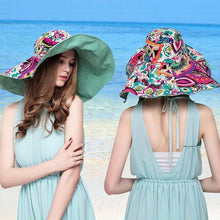Laden Sie das Bild in den Galerie-Viewer, Handgemachte zweiseitige übergroße Sommer Sonnenhut mit UV-Schutz