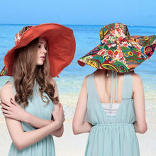 Laden Sie das Bild in den Galerie-Viewer, Handgemachte zweiseitige übergroße Sommer Sonnenhut mit UV-Schutz