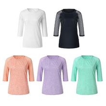 Laden Sie das Bild in den Galerie-Viewer, Frauen-T-Shirt mit Spitzennähten und rundem Ausschnitt