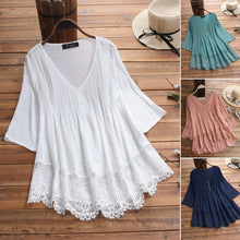 Laden Sie das Bild in den Galerie-Viewer, Damen Jacquard Plissee Lesbie aushöhlen V-Ausschnitt Plus Größe Bluse