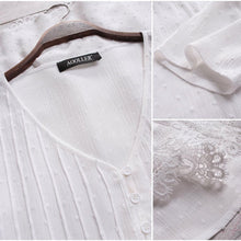 Laden Sie das Bild in den Galerie-Viewer, Damen Jacquard Plissee Lesbie aushöhlen V-Ausschnitt Plus Größe Bluse