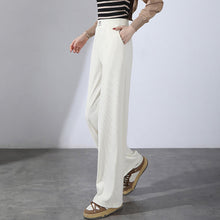 Laden Sie das Bild in den Galerie-Viewer, Damen-Sommerhose mit hoher Taille, drapierter Eisseide und weitem Bein